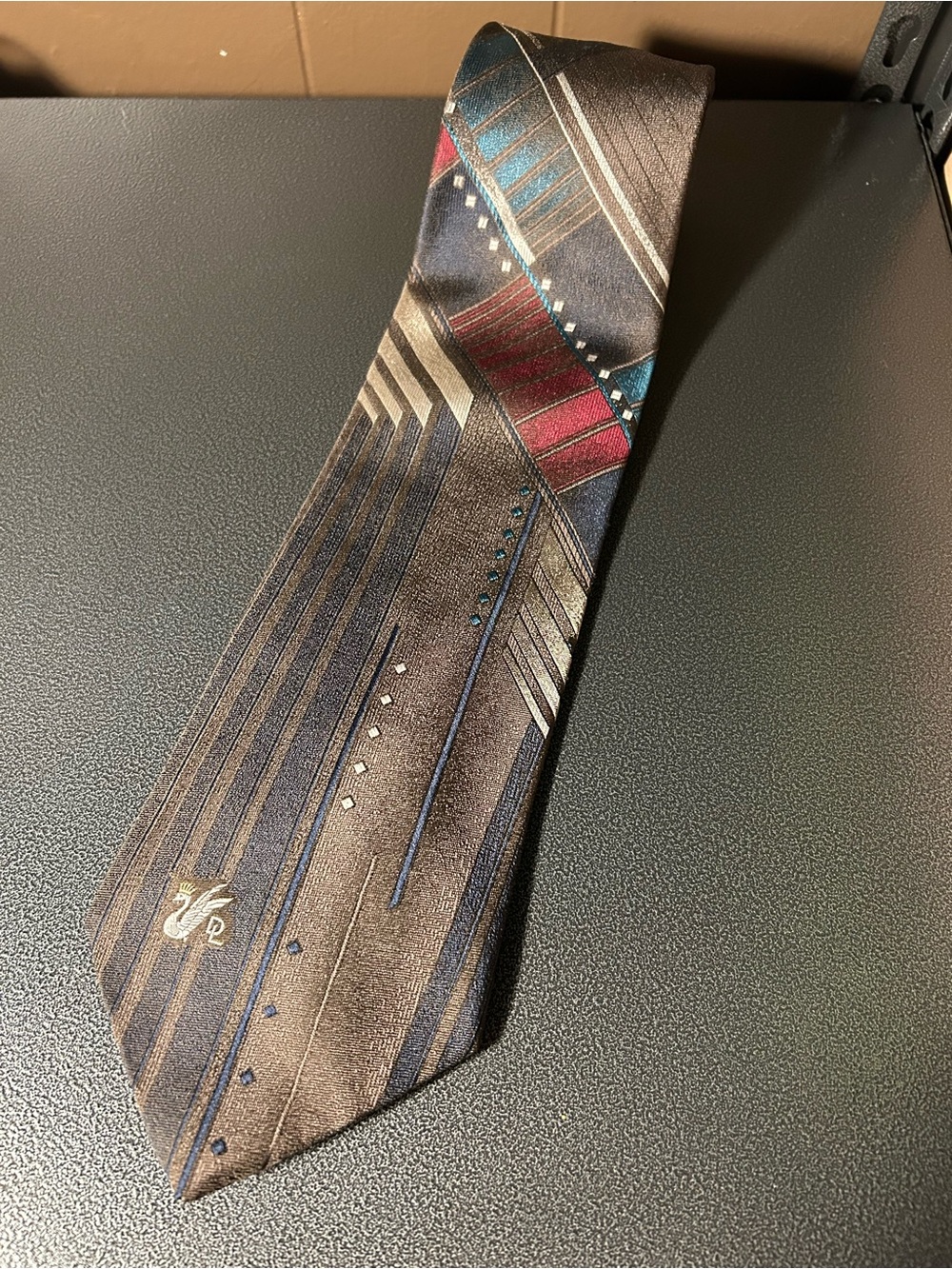 Don Loper Classic Brown Geometric Men's Tie - Multicolor Accents